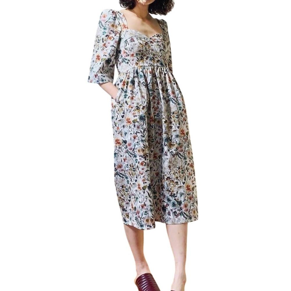 Onirik Suzan Sweetheart Neck Vintage Alpine Floral Cotton Midi Dress Tuckernuck